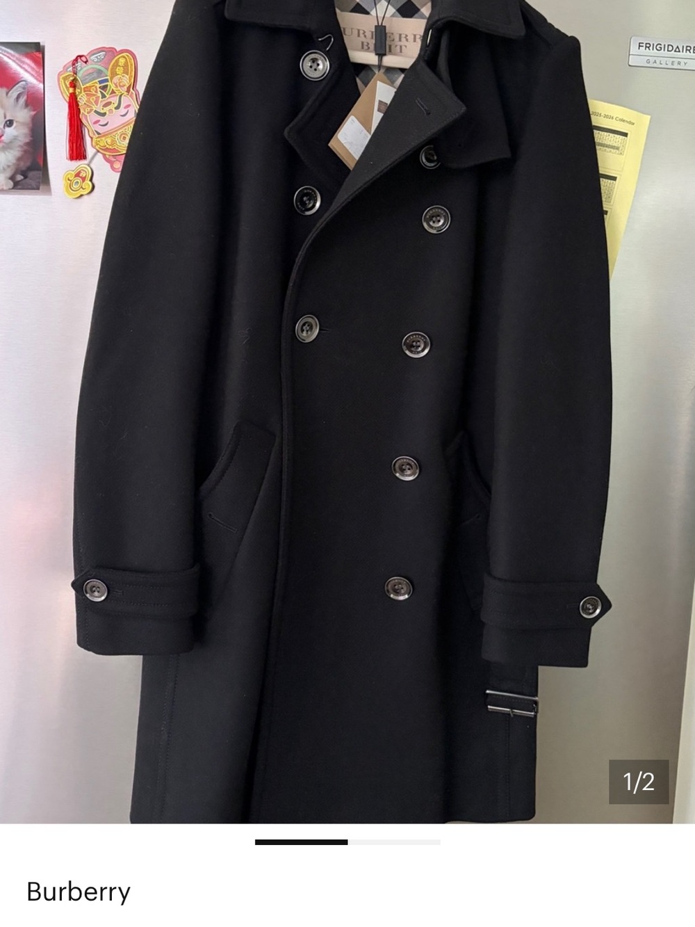 Burberry Black Double-Breasted Wool Pea Coat